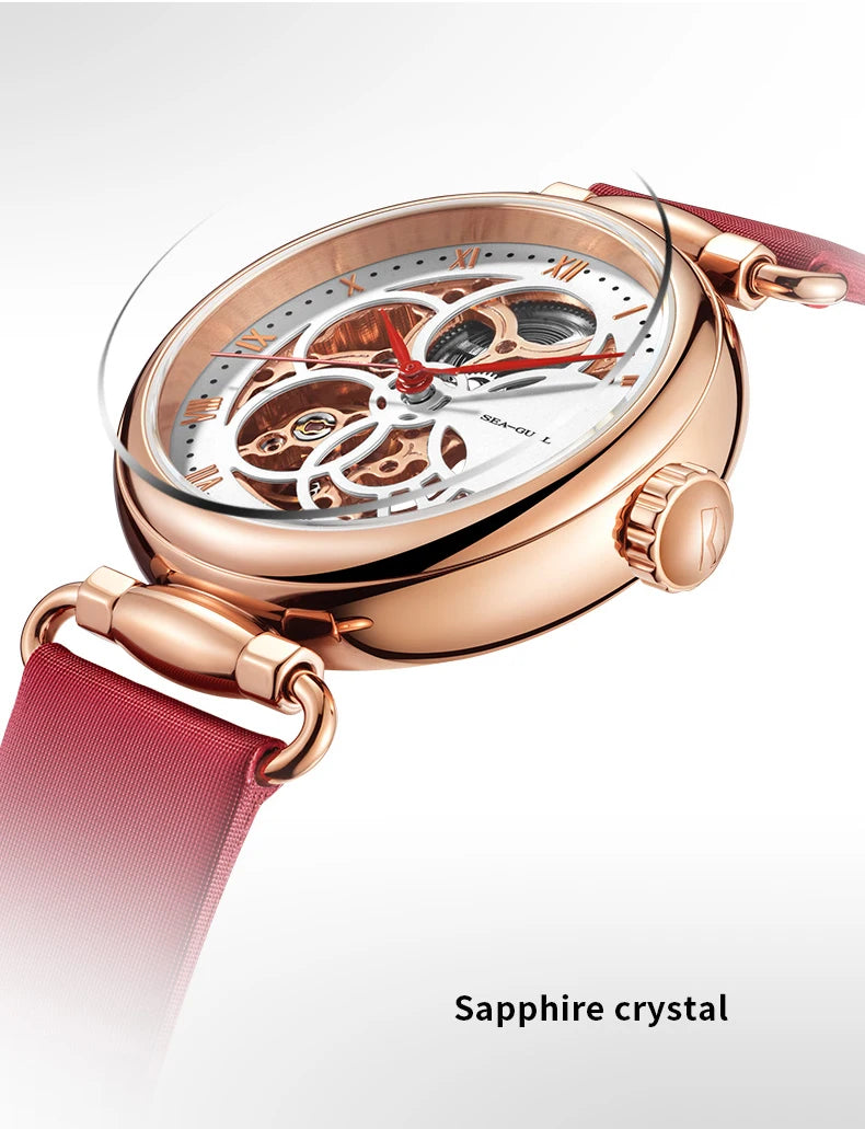 Seagull 6002L Women's Automatic Skeleton Watch – Leather Strap Waterproof