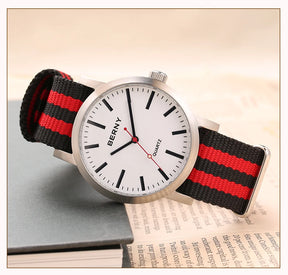 BERNY Men's Quartz Watch – Leather Strap Track Style Waterproof