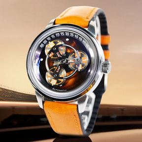 Hanboro Men's Automatic Watch - Rotating "Frisbee" Dial Mechanical Timepiece