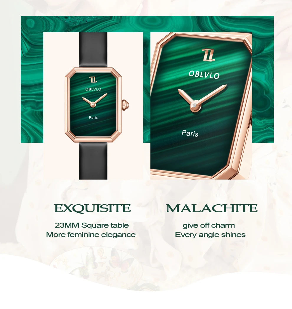 OBLVLO Women’s Quartz Watch – Luxury Malachite Dial
