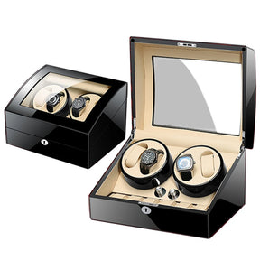 Wooden Watch Storage Box 6 Slots Automatic Winding Battery Mechanical Watches Winder Case Leather