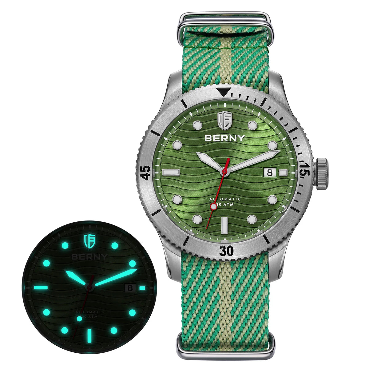 BERNY Men's Automatic Diver Watch – 200M Waterproof, Sapphire