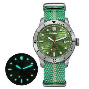 BERNY Men's Automatic Diver Watch – 200M Waterproof, Sapphire