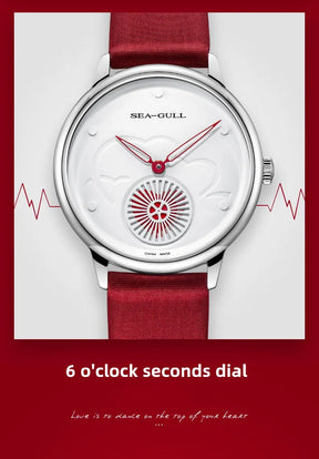 Seagull Women's Automatic Watch ST17 – Red Leather Strap Stainless Steel Waterproof 6130L