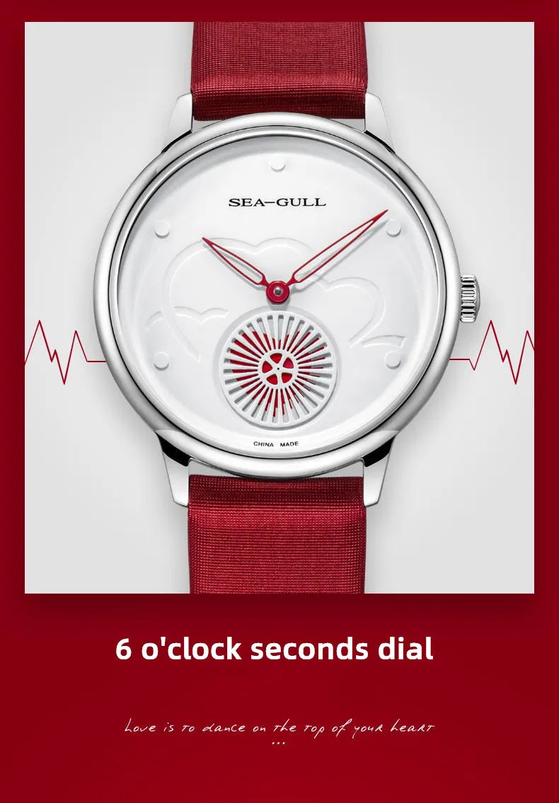 Seagull Women's Automatic Watch ST17 – Red Leather Strap Stainless Steel Waterproof 6130L