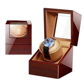 Embers Dual Watch Winder Box – Wooden Automatic Mechanical Watch Storage Case with 2 Ports Display & Safe Winding