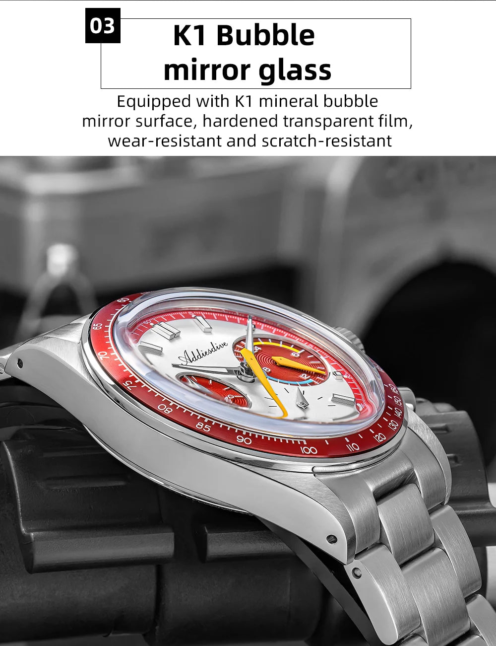 Addiesdive VK63 Chronograph Watch – Racing Style, 100M Waterproof