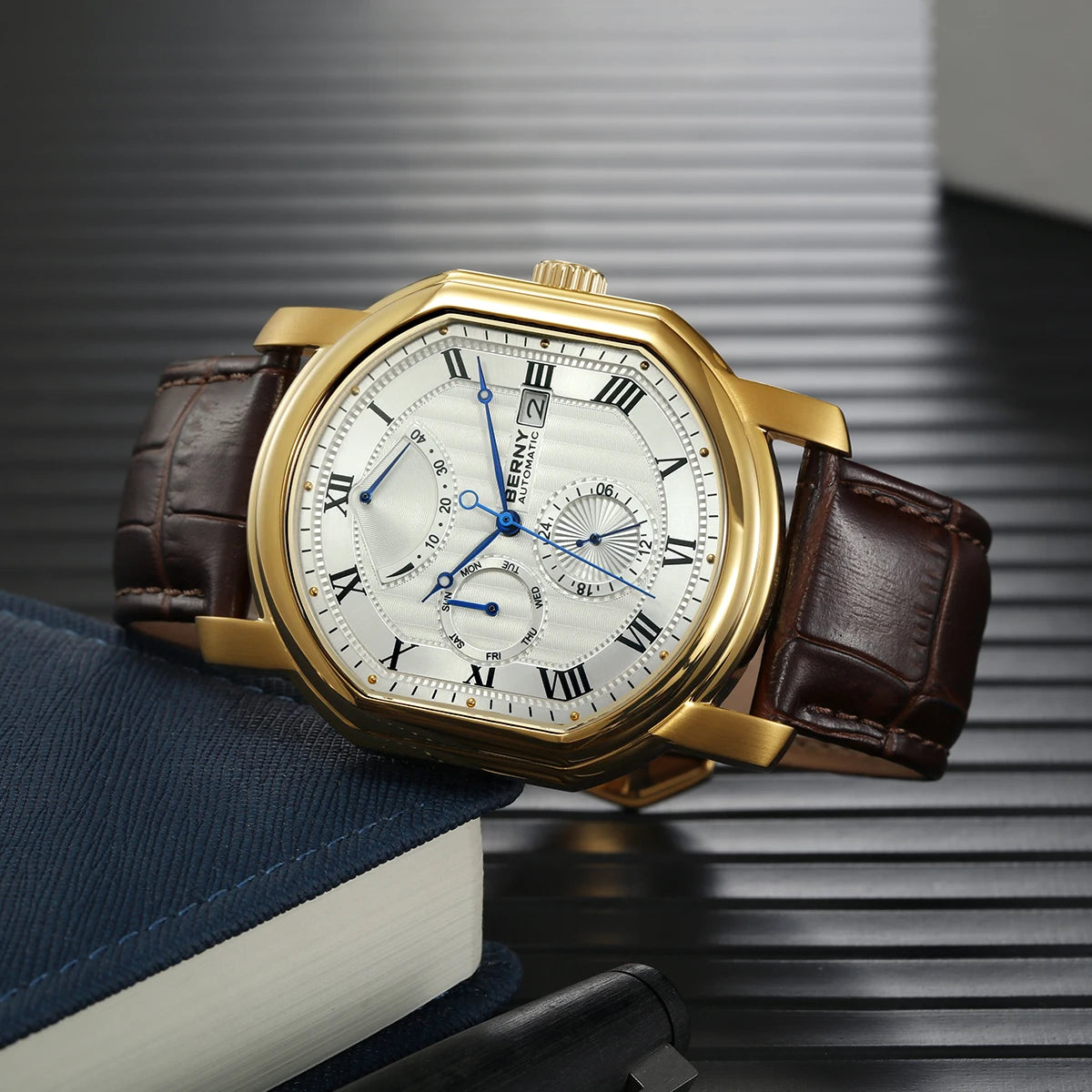 BERNY Men’s Automatic Mechanical Watch – Luxury Sapphire Self-Winding Waterproof Wristwatch