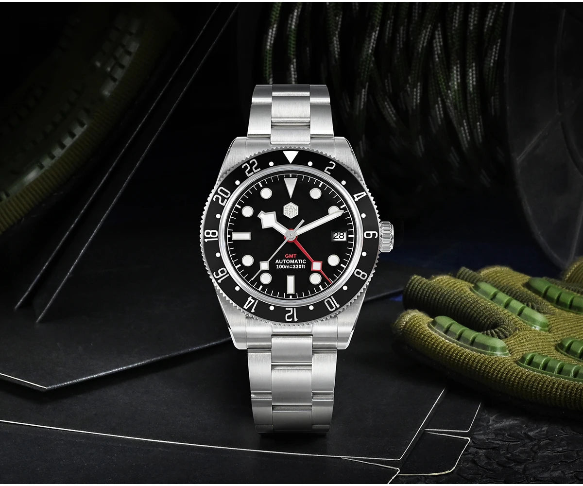 San Martin SN0109 GMT Automatic Watch – 39mm Sapphire Crystal, NH34 GMT Men's Luxury Watch