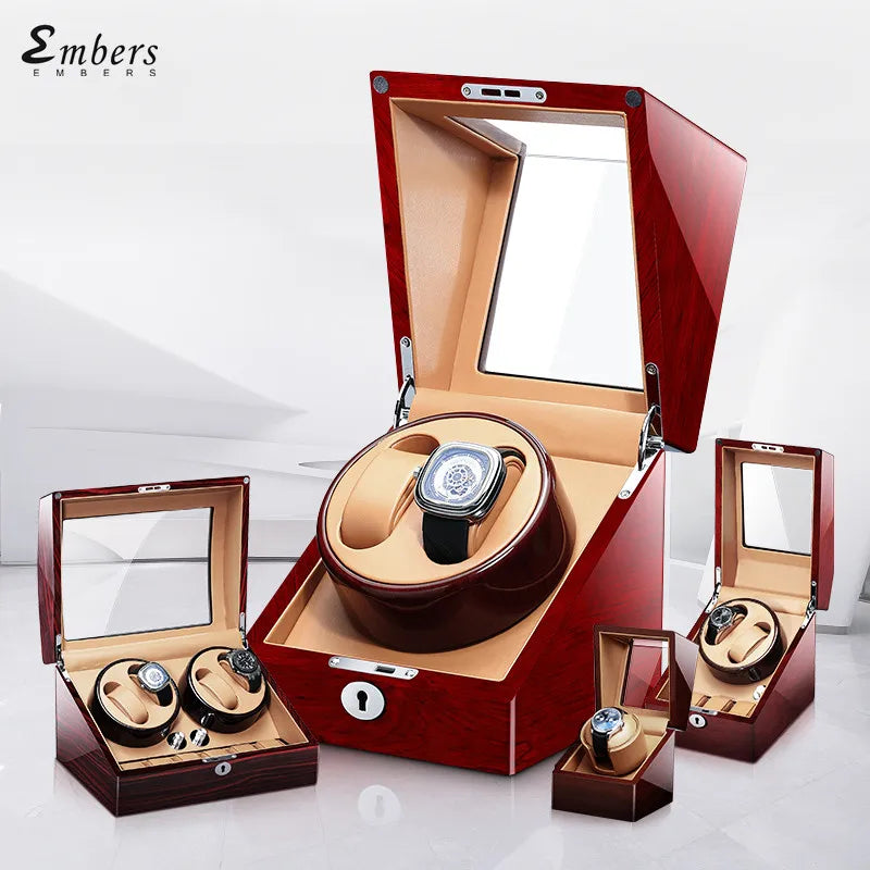 Embers Dual Watch Winder Box – Wooden Automatic Mechanical Watch Storage Case with 2 Ports Display & Safe Winding