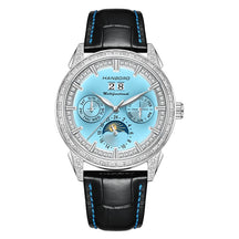 Hanboro 41.5mm Mechanical Watch: Automatic Multi-Dial with Day, Month, Date & Crystal Bezel