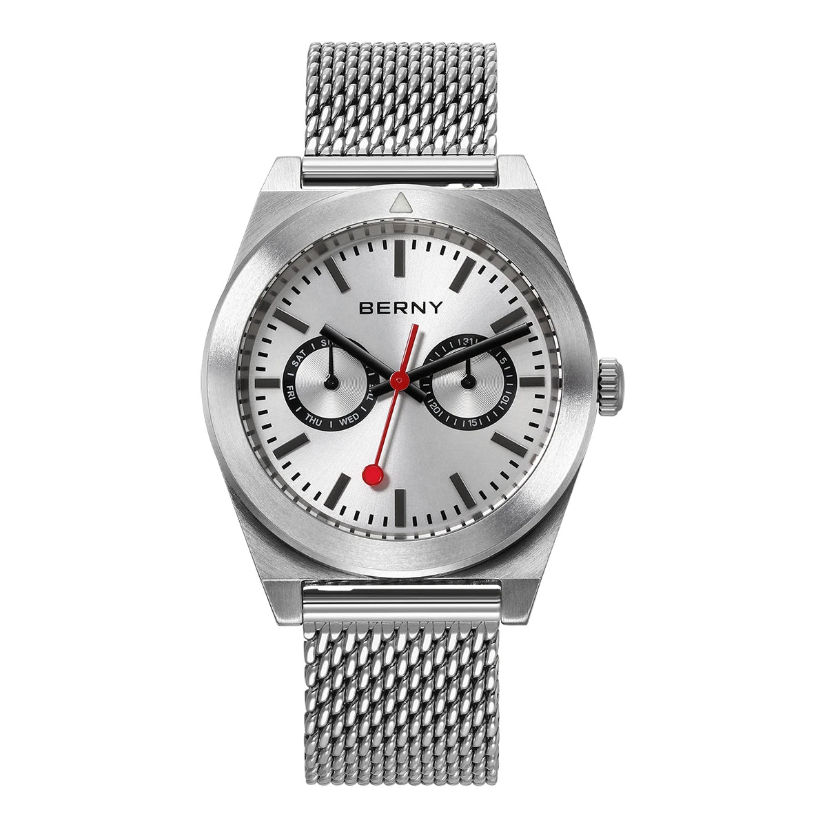 BERNY Men's Track Watch – Stainless Steel Panda Dial Rotating Bezel Casual