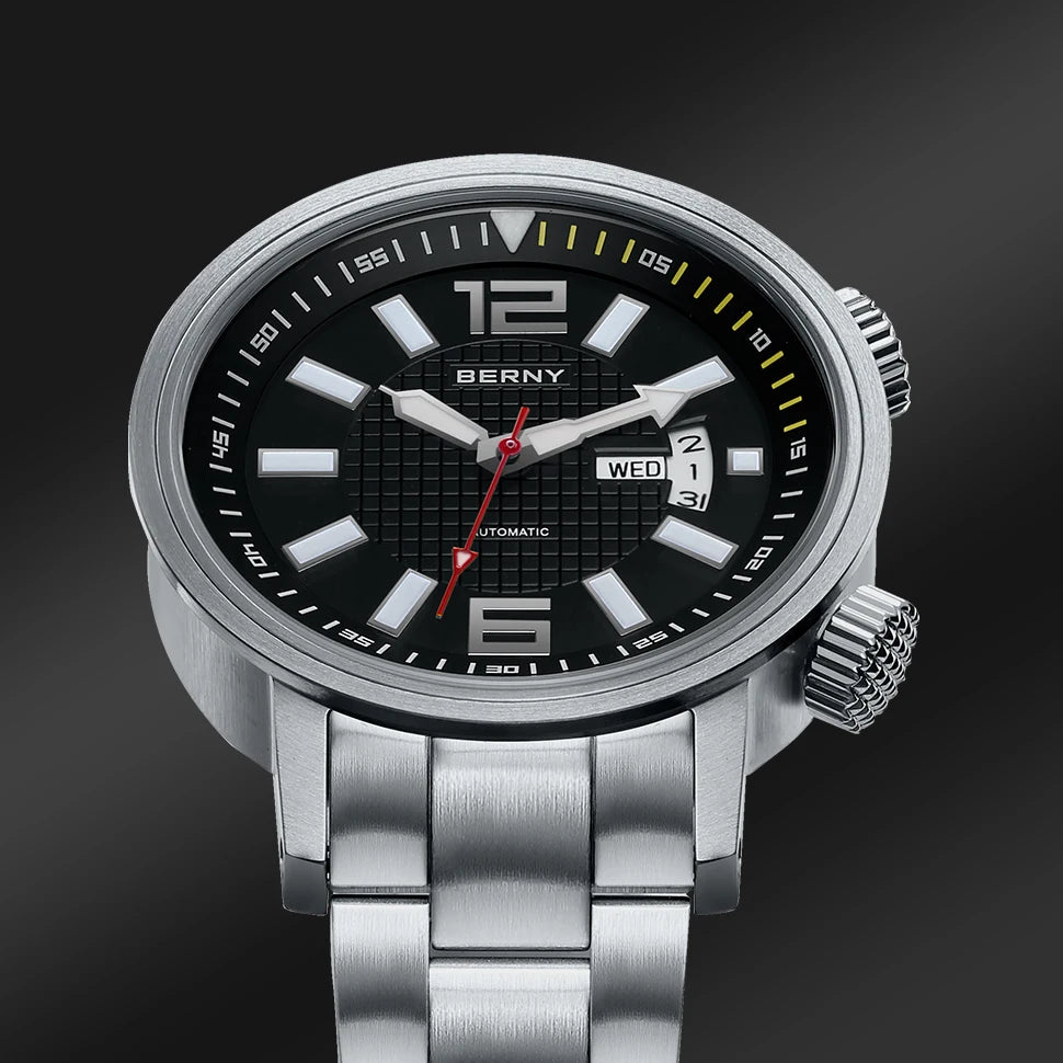 BERNY Men's Automatic Diver Watch – 20ATM Waterproof, Miyota 8205, Sapphire