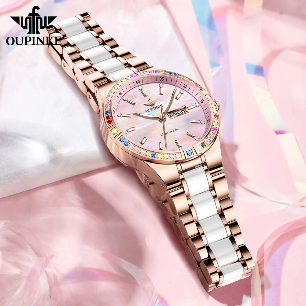OUPINKE 3283 Women’s Automatic Watch – Luxury Mechanical, Day-Date, 50m Water Resistant