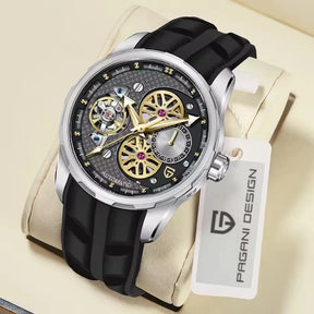 PAGANI DESIGN Men’s Automatic Skeleton Watch – Sapphire Crystal, 100m Water Resistant, Tourbillon Style