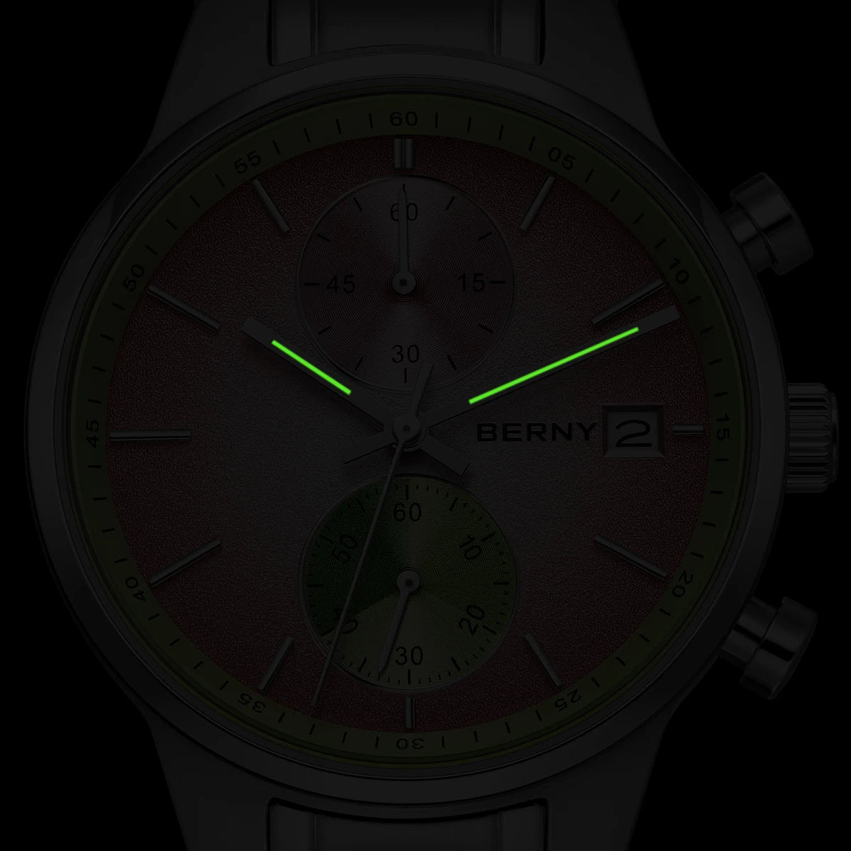 BERNY Men's Chronograph Quartz Watch – Luminous Multi-Function Wristwatch