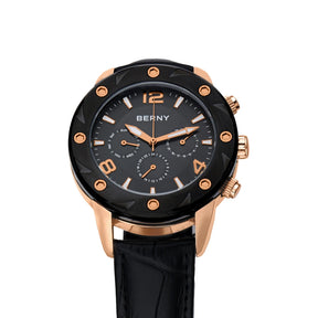 BERNY Men's Quartz Watch – Multifunction Dial Business Leather Strap Luminous Waterproof