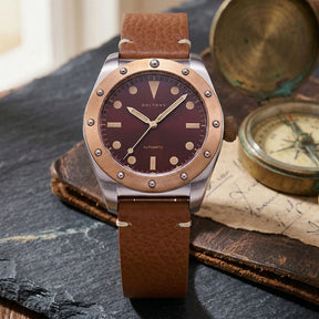 Baltany Men’s Bronze Automatic Watch 40mm – Vintage Style, 200m Water Resistant, Luminous, Leather Strap
