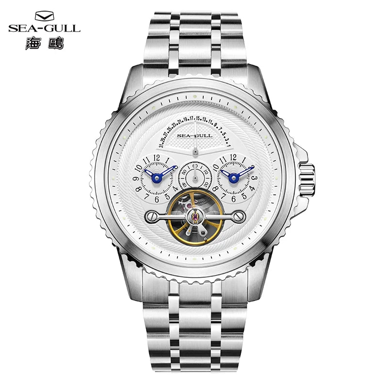 Seagull Flywheel Men’s Mechanical Watch – 44mm, Sapphire, Dual Time