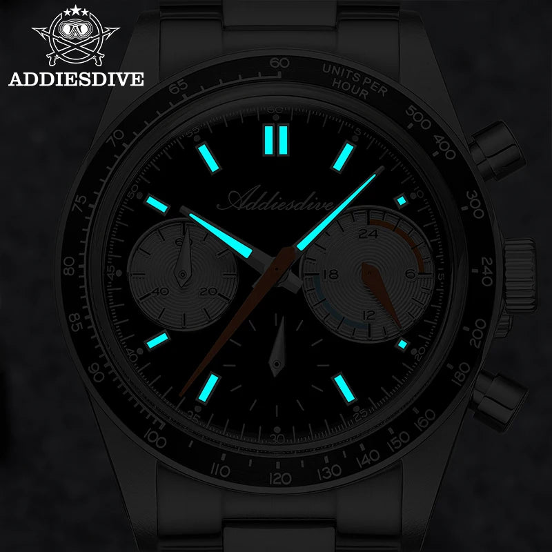 Addiesdive VK63 Chronograph Watch – Racing Style, 100M Waterproof