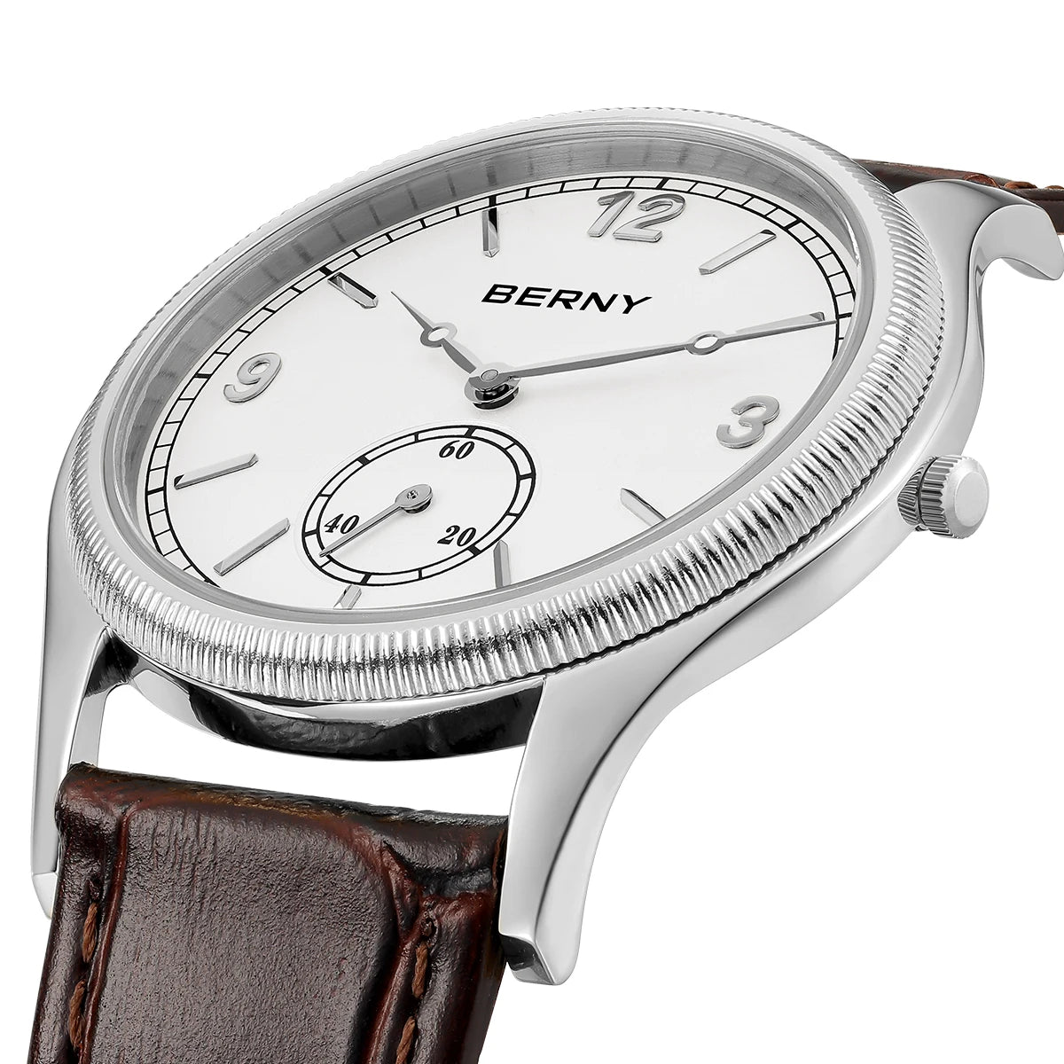 BERNY Men's Quartz Dress Watch 38mm – Slim Elegant Leather Strap Easy Read