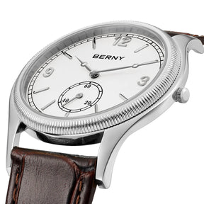 BERNY Men's Quartz Dress Watch 38mm – Slim Elegant Leather Strap Easy Read