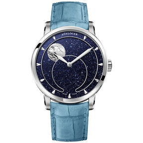 AGELOCER Men’s Moon Phase Watch – Blue Aventurine Dial, 29.5-Day Display, Luxury Automatic Wristwatch