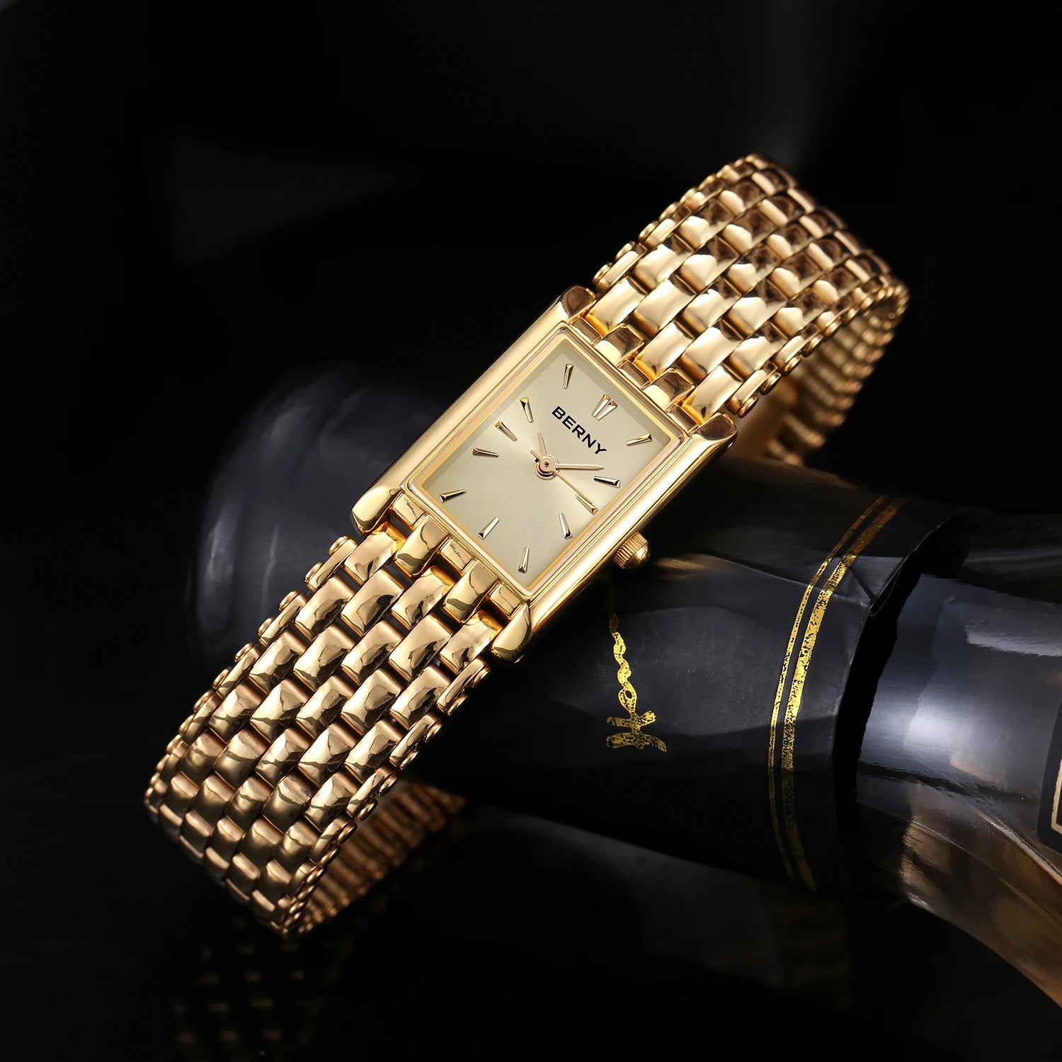 BERNY Couple Quartz Watch – Gold Tone, Stainless Steel, Men & Women, Water Resistant