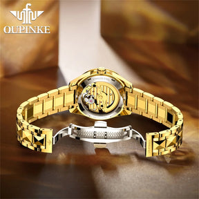 OUPINKE 3259 Women’s Automatic Watch – Gold Tone, Tungsten Steel Strap, Luxury Mechanical