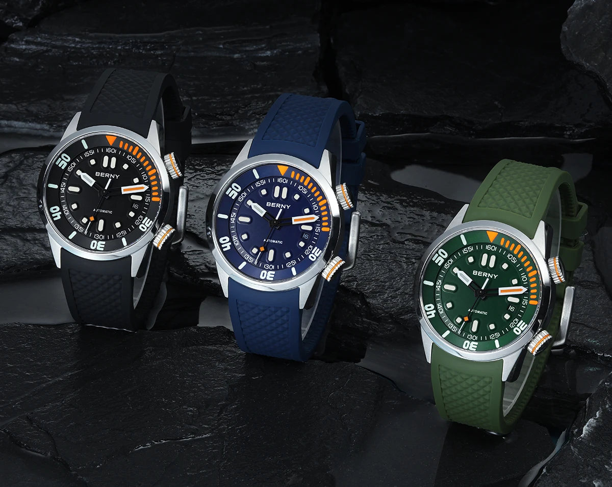 BERNY Automatic Dive Watch – 20ATM Waterproof Mechanical Watch with Sapphire Crystal & Super Luminous Dial