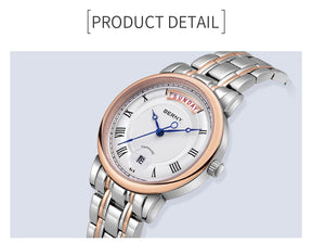 BERNY Women’s Quartz Watch – Roman Numerals, Day & Date, Sapphire Glass, Stainless Steel Strap