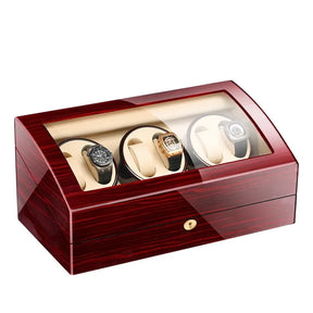 Wooden Watch Storage Box 6 Slots Automatic Winding Battery Mechanical Watches Winder Case Leather