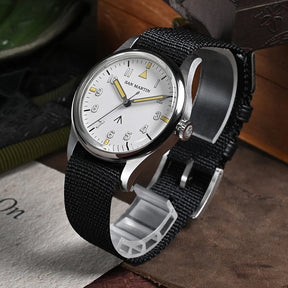 San Martin 36mm Pilot Men’s Watch – VH31 Mechaquartz Sweep Second Quartz Watch with Luminous Dial & Nylon Strap