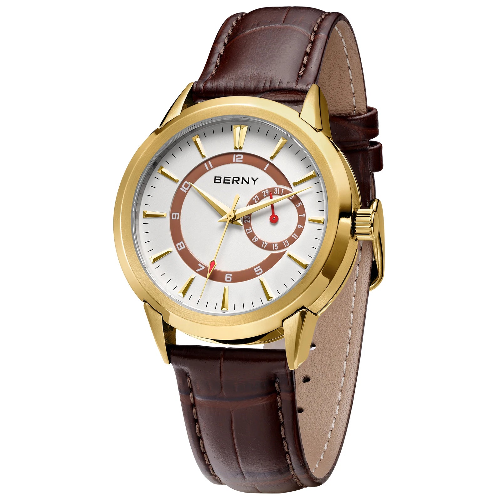 BERNY Men's Luxury Quartz Watch – Elegant Stainless Steel Dress & Business Wristwatch with Date Calendar