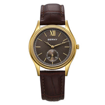 BERNY Luxury Men’s Dress Watch Slim Gold Quartz Classic Leather Strap Business Wristwatch
