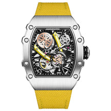 HANBORO Men’s Automatic Watch – 40.5mm Tonneau Skeleton Dial Mechanical Waterproof Wristwatch
