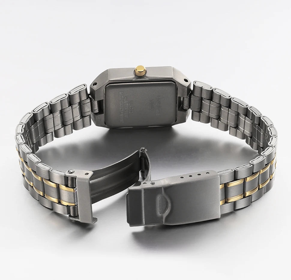 BERNY Women's Titanium Quartz Watch – Luxury Gold Tone Square Wristwatch