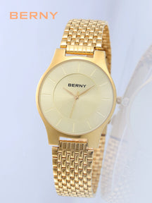 BERNY Quartz Mens Gold Stainless Steel Wristwatch
