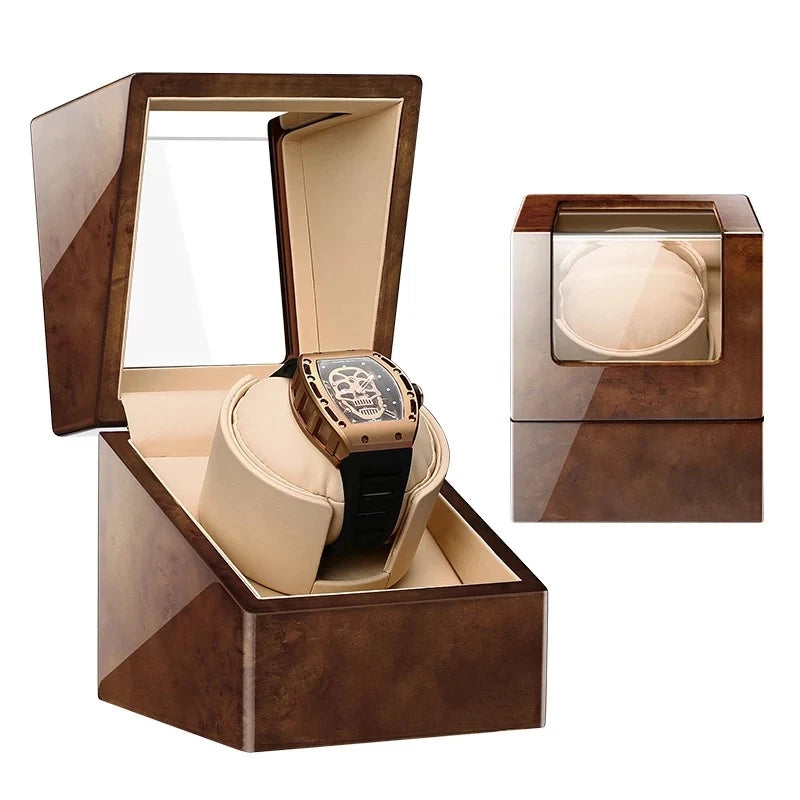 Embers Dual Watch Winder Box – Wooden Automatic Mechanical Watch Storage Case with 2 Ports Display & Safe Winding