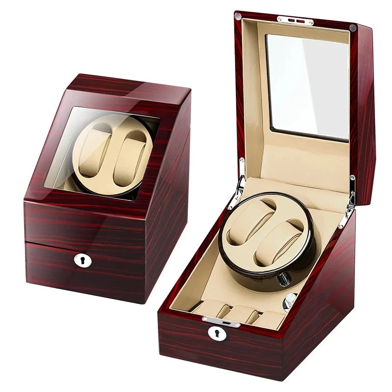 Wooden Watch Storage Box 6 Slots Automatic Winding Battery Mechanical Watches Winder Case Leather