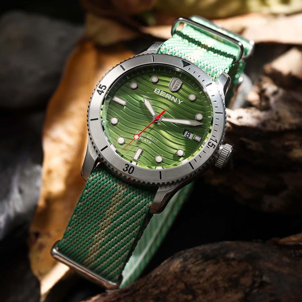 BERNY Men's Automatic Diver Watch – 200M Waterproof, Sapphire