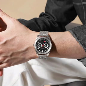 BERNY Men's Track Watch – Stainless Steel Panda Dial Rotating Bezel Casual