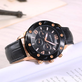 BERNY Men's Quartz Watch – Multifunction Dial Business Leather Strap Luminous Waterproof