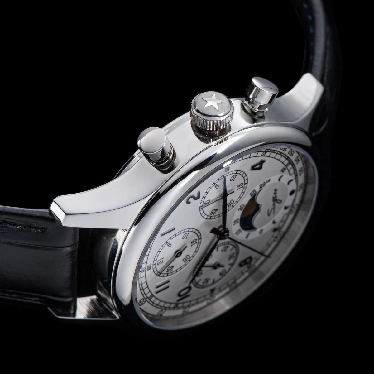 Sugess Men’s Chronograph Watch – ST1908 Mechanical, Moonphase, Swan Neck, Sapphire Crystal