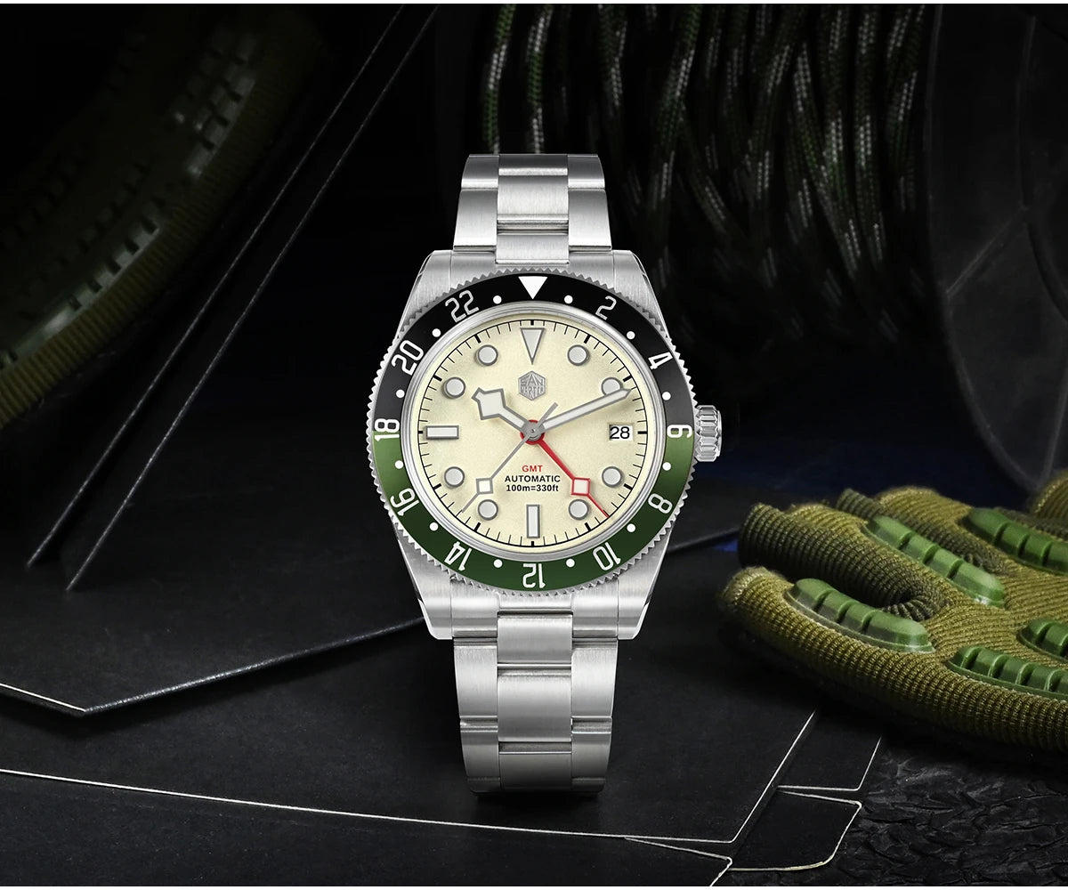 San Martin SN0109 GMT Automatic Watch – 39mm Sapphire Crystal, NH34 GMT Men's Luxury Watch
