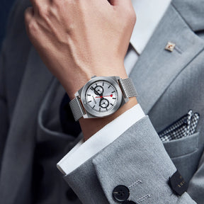BERNY Men's Track Watch – Stainless Steel Panda Dial Rotating Bezel Casual