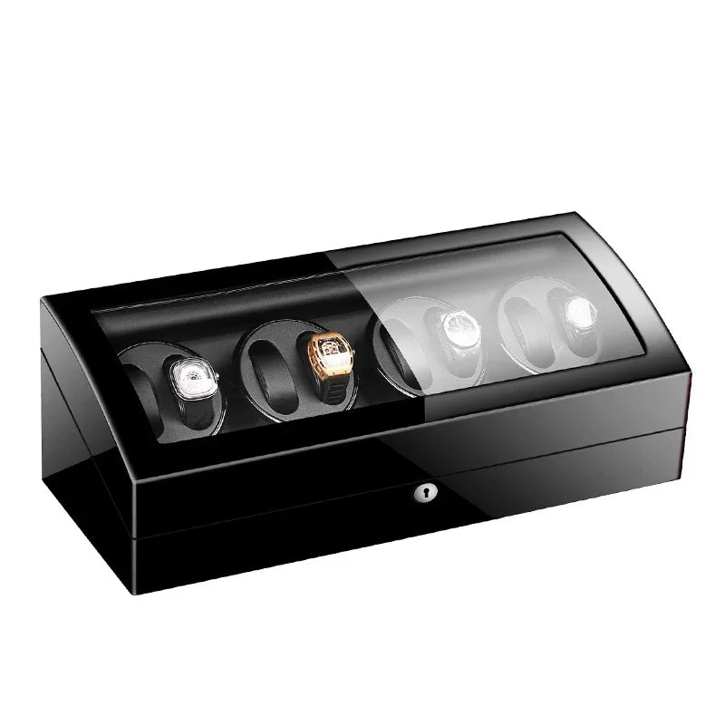 Wooden Watch Storage Box 6 Slots Automatic Winding Battery Mechanical Watches Winder Case Leather