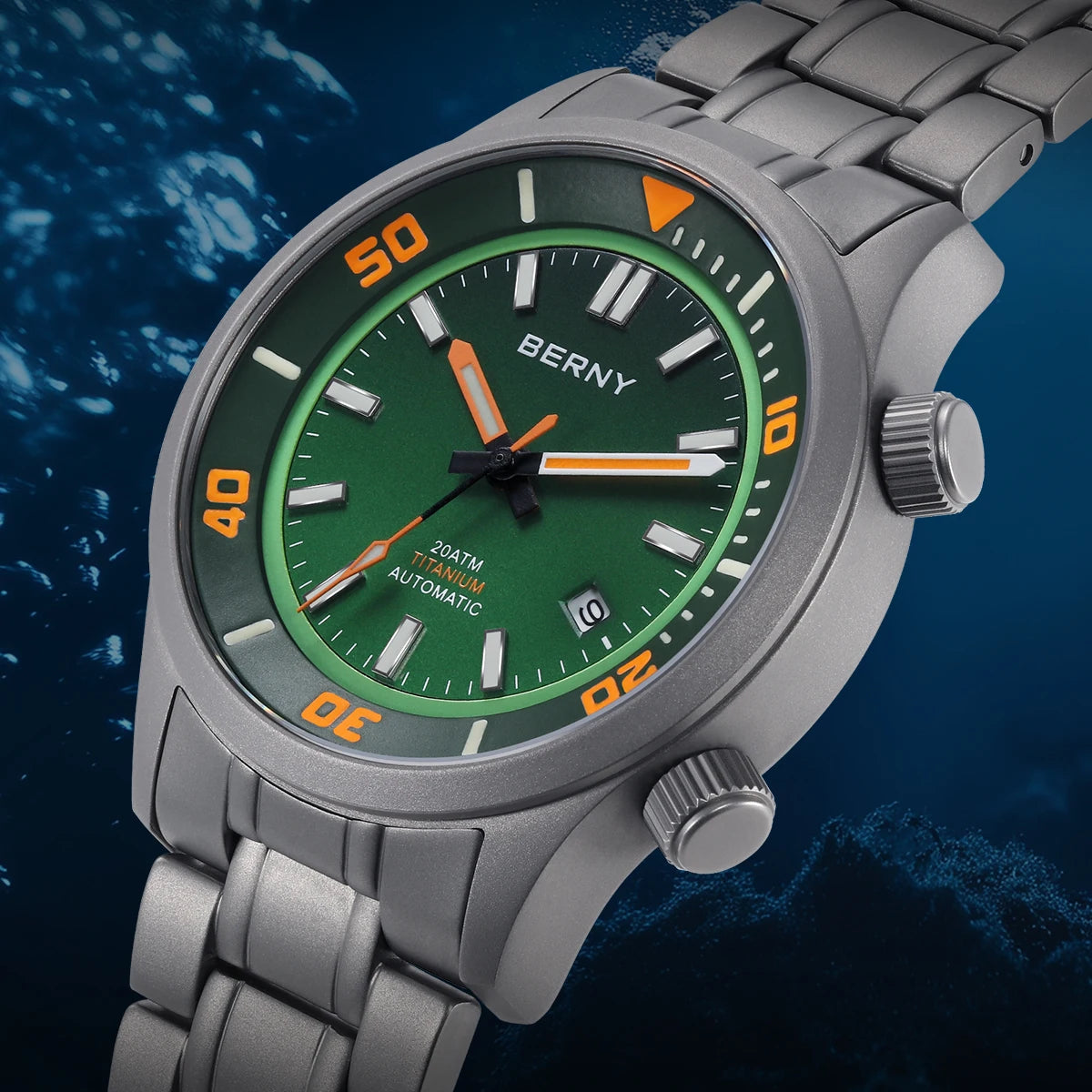 BERNY Men’s Titanium Diver Watch – Automatic, 20ATM