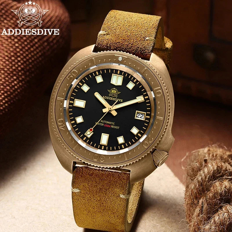ADDIESDIVE AD2104 Bronze Automatic Dive Watch – NH35 Movement, Sapphire Glass, 200m Water Resistant