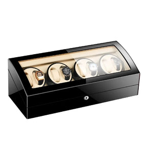 Wooden Watch Storage Box 6 Slots Automatic Winding Battery Mechanical Watches Winder Case Leather